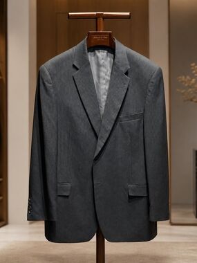 Statements Men's Black Pinstripe Suit Jacket Blazer Coat 48L Poly Rayon